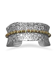 Oxidized Cuff with Cultured Freshwater Pearls and Glass Beads
