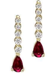 14kt Yellow Gold Pearshape Ruby and Diamond Dangle Earrings
