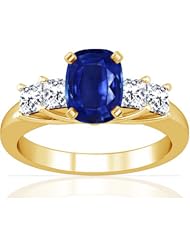 18K Yellow Gold Cushion Cut Blue Sapphire Ring With Sidestones