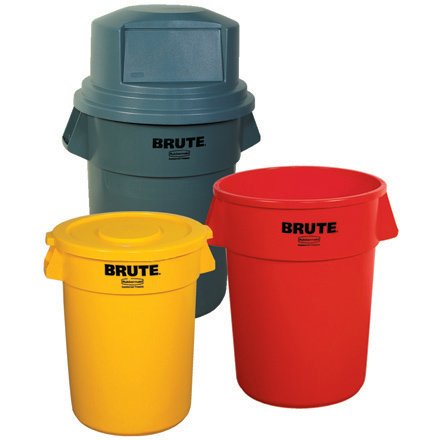 Yellow Brute Container, 55 Gallon Capacity (RUB128C) Category: Outdoor Trash Cans