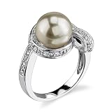 Wrapped in Grace: Sterling Silver Size 8 Right-Hand Ring with 10mm Faux Pearl and CZ Diamonds