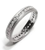 Diamond Channel Set Full Circle Wedding Band or Stacking Ring with Double Milgrain Edge in Platinum Setting, Size 6 (T.w 0.50)
