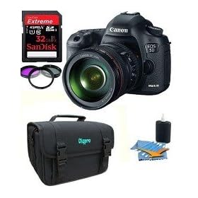 Canon EOS 5D Mark III 22.3 MP Full Frame CMOS Digital SLR Camera with EF 24-105mm f/4 L IS USM Lens Essentials Bundle Featuring The Sandisk 32GB Extreme , Canon custom gadget case , Extra battery , And 3 Piece Filter Kit