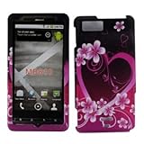 Pink with Purple Love Flower Heart Rubber Texture Motorola Droid X Mb810 Snap on Cell Phone Case + Microfiber Bag