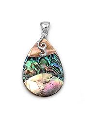 Sterling Silver Tear Drop Shape Fancy Abalone Shell Pendant