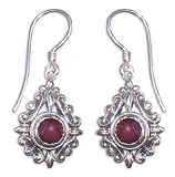 Garnet earrings, 'Heart of Peace' 1 L