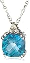 10k White Gold, December Birthstone, Blue-Topaz and Diamond Pendant