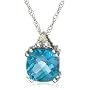 10k White Gold, December Birthstone, Blue-Topaz and Diamond Pendant