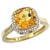 14k Gold ( 8 mm ) Engagement Citrine Ring w/ 0.092 Carat Brilliant Cut Diamonds & 2.70 Carats Cushion Cut Stone, 7/16 in. (11.5mm) wide