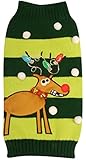 New York Dog Ugly Holiday Sweater for Pets, Green Reindeer, X-Large