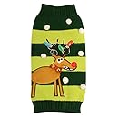 New York Dog Ugly Holiday Sweater for Pets, Green Reindeer, X-Large