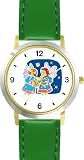Two Angel Carolers - Cherub, Angel or Cupid Theme - WATCHBUDDY&reg; DELUXE TWO-TONE THEME WATCH - Arabic Numbers - Green Leather Strap-Size-Large ( Men's Size or Jumbo Women's Size )