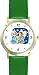 Two Angel Carolers - Cherub, Angel or Cupid Theme - WATCHBUDDY&reg; DELUXE TWO-TONE THEME WATCH - Arabic Numbers - Green Leather Strap-Size-Large ( Men's Size or Jumbo Women's Size )
