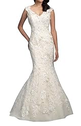 V-neck Backless Lace Sleeveless Mermaid Wedding Dress  with a Brush/Sweep Train 