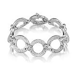 14K White Gold Matte-Finish Hammered-Finish Hand-Crafted Link Bracelet, Enhanced with a Pave Set Diamond Link.