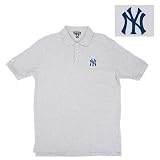 New York Yankees MLB Classic Pique Polo Shirt by Antigua (Heather Grey)-(2X-Large)