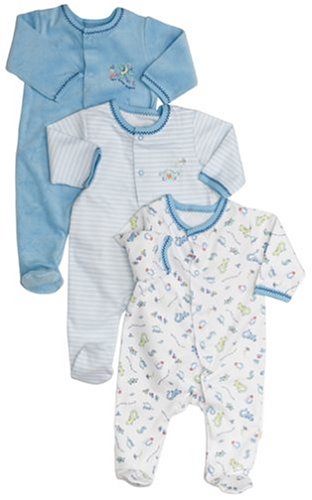 3 Pack Terry/Interlock Sleep & Play Coverall in Blue: 0-3 Months