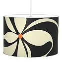 Mibo Small Pendant Lamps - pattern: Bo'ness (creme and orange on black) - canopy and cord colors: brushed nickel canopy/clear cord