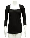 Ladies Black Crop Sleeve Top Elastic Neckline
