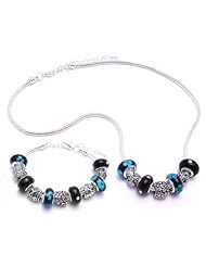 Blue Charm Bracelet and Necklace Gift Set Girls Pandora Style