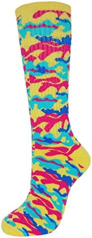 Sitn Women's Camouflage Athletic Crew Socks One Size (Yellow/Pink/Blue)
