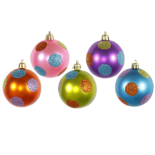 Vickerman Polka Dot Balls Set, Includes 15 Per Box, 2.4-Inch, Candy