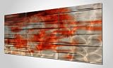 Modern Wall Painting 'Interlude' - 60x24in. - Huge Wow-Factor Home/Office Accent. Ultra-modern, Abstract Design w/ Passionate Shades of Red and Dark Lines on Steel-Colored Metal Panels. Triptych Modern Wall Design.