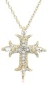 18k Gold Overlay Sterling Silver Blue Topaz Cross Pendant w/ Diamond Accent