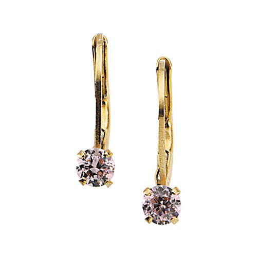 14K Yellow Gold Pink Cubic Zirconia Children's Earrings
