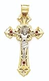 14K 2T Med Crucifix W/3 Red CZ - GH14726