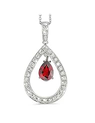 Twin Pear Shaped Diamond Pendant In 18K White Gold With A 1.00 ct. Genuine Garnet Center Stone.