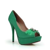 Gem Flower Feather Peep Toe Platform Pump Teal