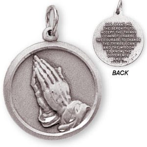 Sterling Silver Praying Hands Medal and 20-inch Chain