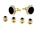 Jewelry : Yellow gold plated cufflinks and shirt stud set with enamel and crystal accents with presentation box. Made in the U.S.A