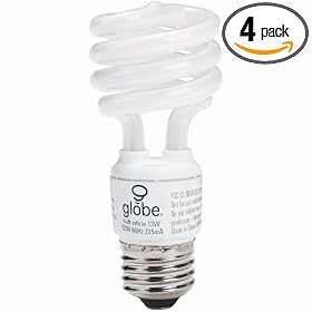 Globe 48412 13-Watt Ultra-Mini Compact Fluorescent Spiral Bulb (60-Watt Incandescent Equivalent), Cool White, 4 Pack