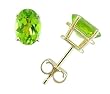 14k Yellow Gold Four Prong 7x5mm Oval Peridot Stud Earrings