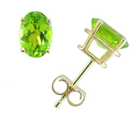 14k Yellow Gold Four Prong 7x5mm Oval Peridot Stud Earrings