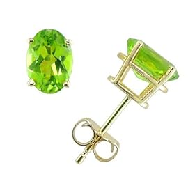 14k Yellow Gold Four Prong 7x5mm Oval Peridot Stud Earrings