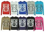 NEW LADIES ROYALTY PRINT METALLIC WOMENS GLITTER LONG SLEEVE HOODY TOP SIZE 8-14