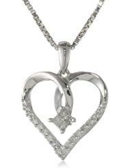 Sterling Silver Love in Heart Diamond Pendant Necklace (1/10 cttw, H-I Color, I2-I3 Clarity), 18"