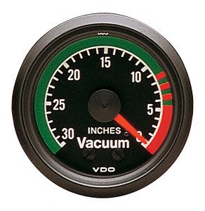 VDO 150042 Cockpit Style Mechanical Vacuum Gauge 2 1/16 Diameter, Black Dial Face