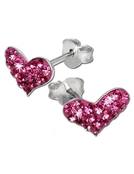 SilberDream Glitter Earring heart with pink Czech crystals, 925 Sterling Silver GSO404P