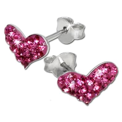 Cheap Girls Jewelry SilberDream Glitter Earring heart with pink Czech crystals, 925 Sterling Silver GSO404P For Sale