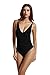 zeraca Women's High Cut Thin Strap One Piece Swimsuit Bathing suits (L12, Black)