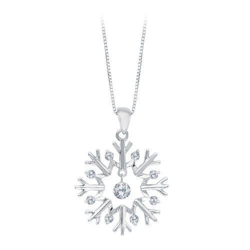 14K White Gold 1/5 ct. Diamond ''Snow Flake'' Pendant with Chain