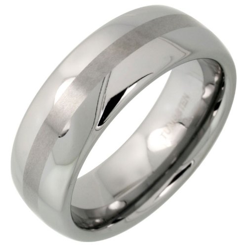 Tungsten Carbide 8 mm (5/16 in.) Comfort Fit Dome Wedding Band Ring w/ Satin Stripe Center