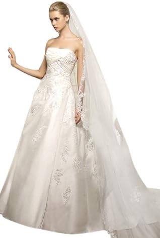 Classic A-Line/Princess Strapless Court Train Wedding Dress With Draped/Applique Covered Button Taffeta 2 White