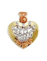 New 15 Anos 14k Yellow White Rose Gold CZ Heart Pendant