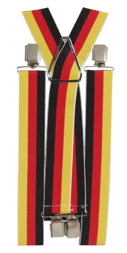 BRUBAKER Deutschland Fan Hosenträger in Schwarz Rot Gold – 4 starke Metall Clips 34 mm breit, extra stabile und robuste Ausführung