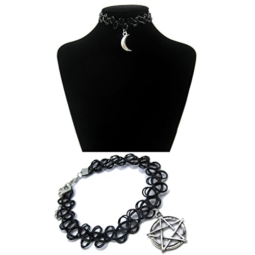 AmazingOS® Vintage Stretch Tattoo Choker Crescent Moon Necklace Retro Henna Elastic 80s 90s
